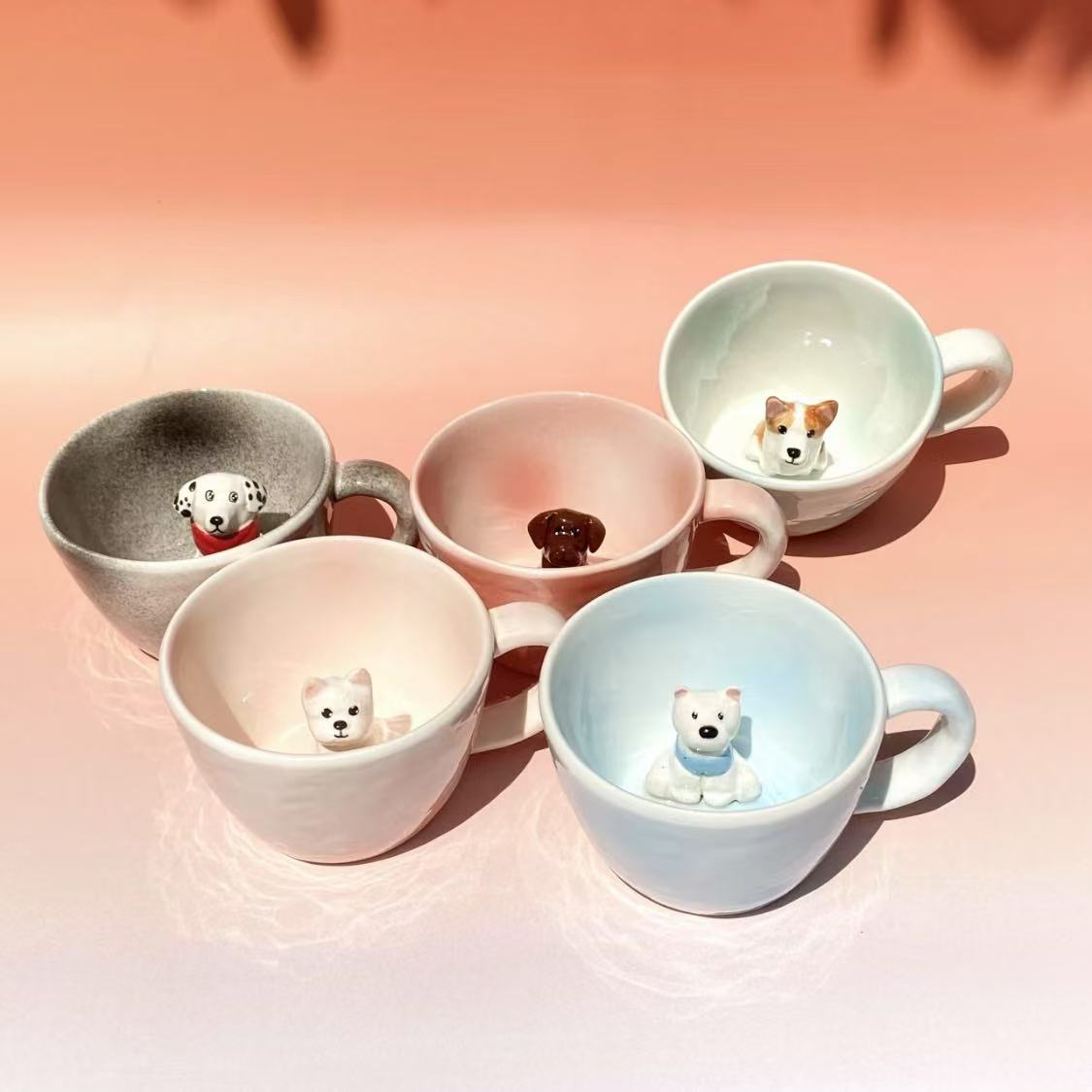 ๐พ Custom 3D Pet Climbing Mug โ Handmade Ceramic Dog Figurine Cup (350ml)