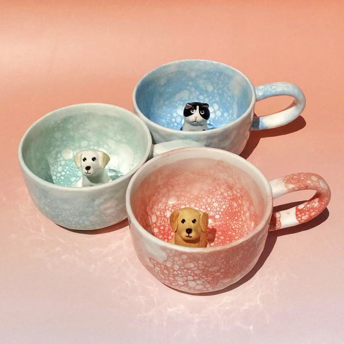 ๐พ Custom 3D Pet Climbing Mug โ Handmade Ceramic Dog Figurine Cup (350ml)
