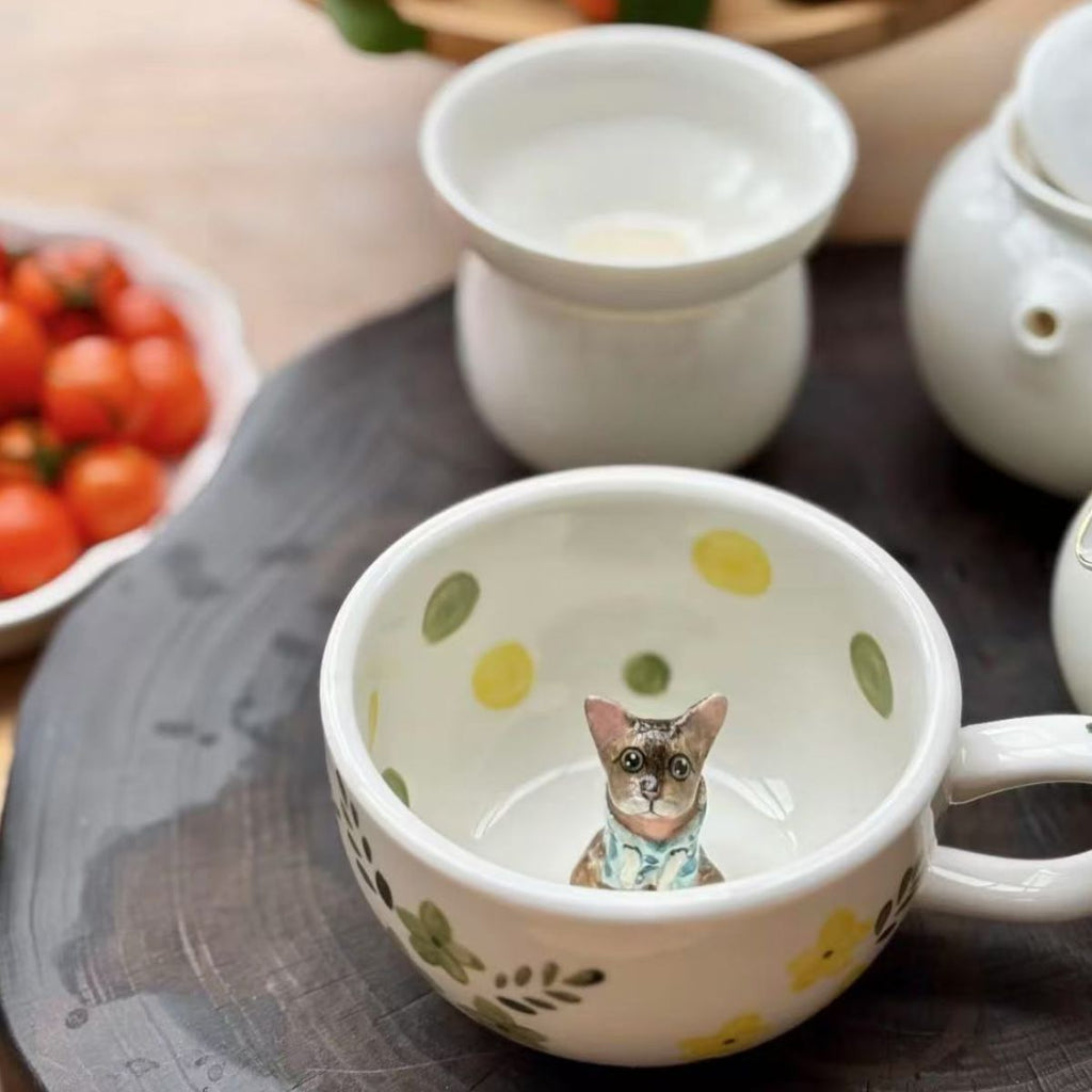 🐾 Custom 3D Pet Climbing Mug – Handmade Ceramic Dog Figurine Cup (350ml)