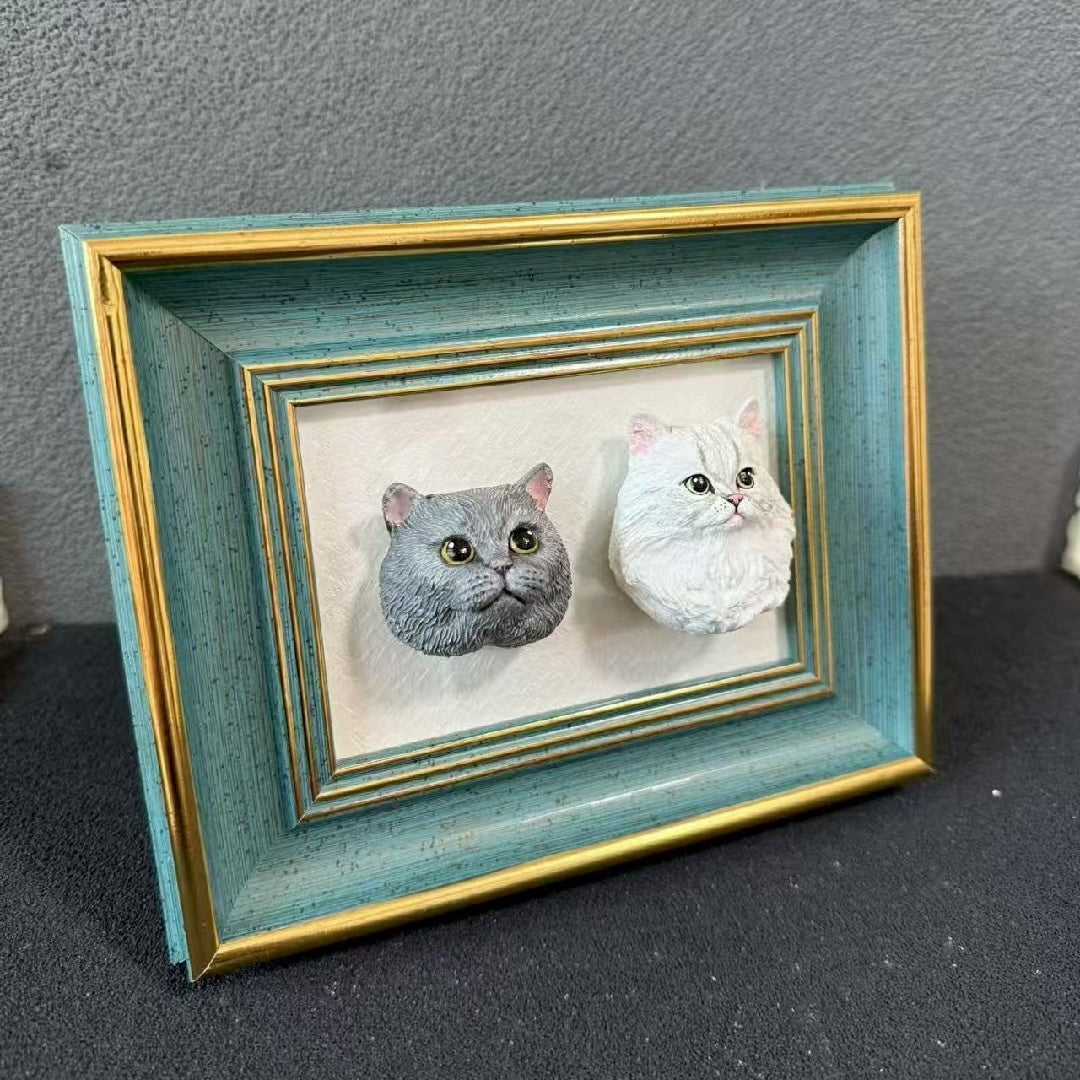 Customized Plaster Pet Sculpture with Magnet – Personalized Cat or Dog Keepsake for Car, Fridge, Frame