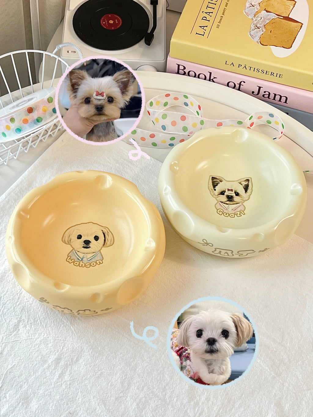 Personalized Pet Portrait Cheese Bowl – 6.3×2.2 in | Custom Ceramic Pet Dish (4.2oz Food / 10oz Water)