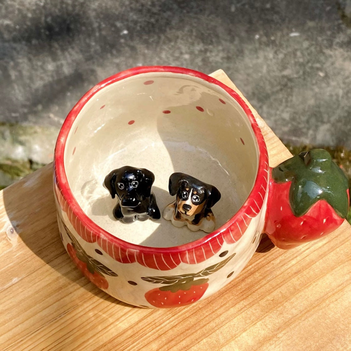 Strawberry Mug with Custom Pet Inside – Handmade 350ml Ceramic Cup