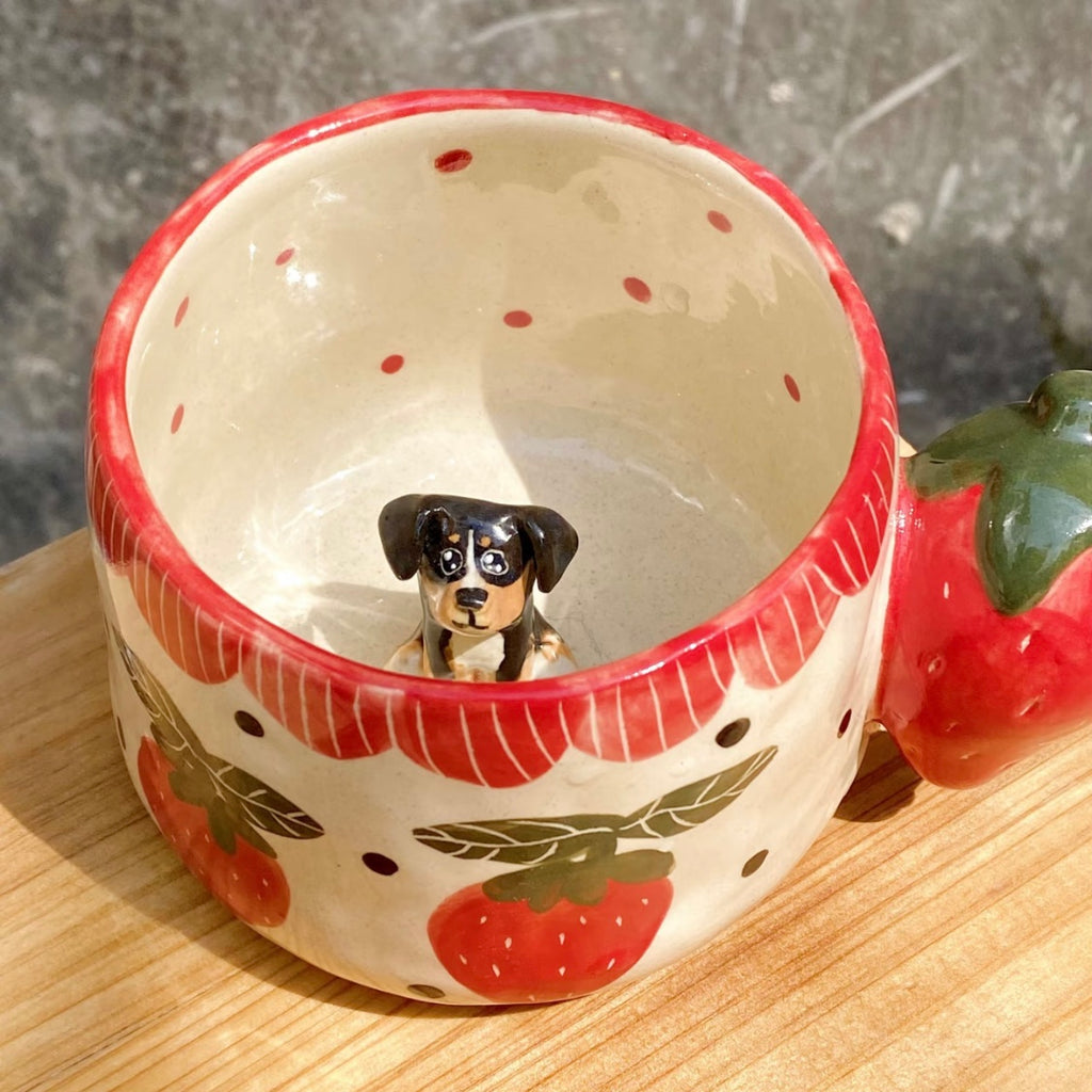 Strawberry Mug with Custom Pet Inside – Handmade 350ml Ceramic Cup
