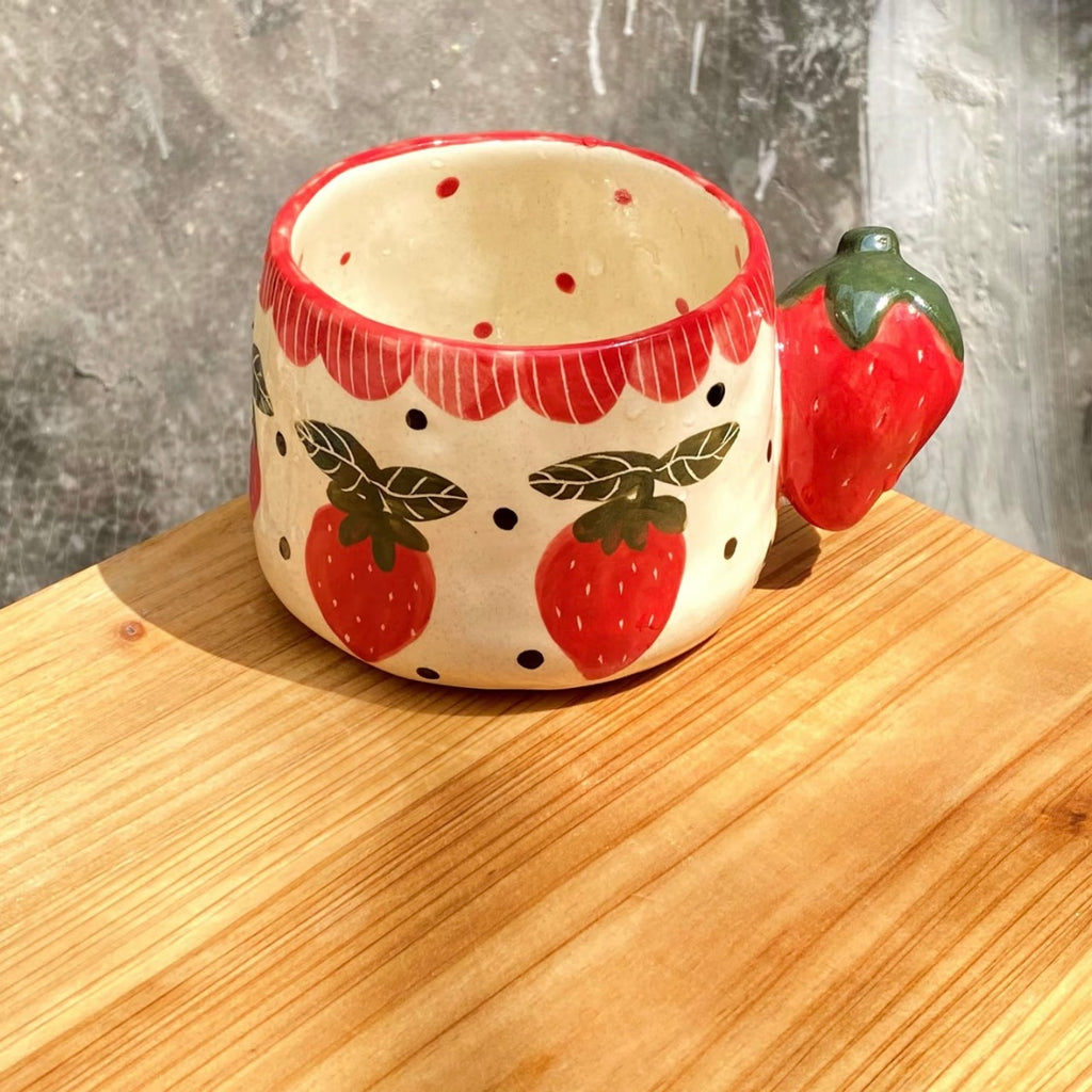 Strawberry Mug with Custom Pet Inside – Handmade 350ml Ceramic Cup