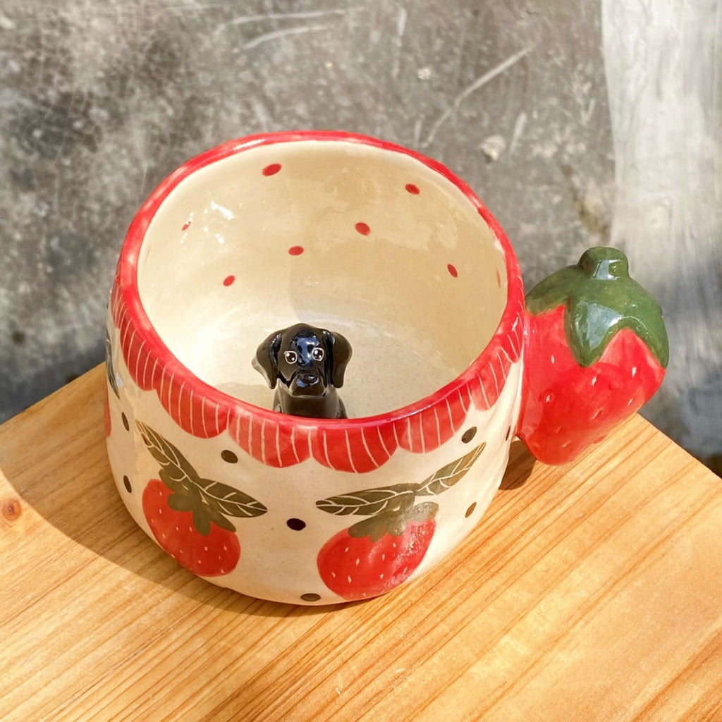 Strawberry Mug with Custom Pet Inside – Handmade 350ml Ceramic Cup