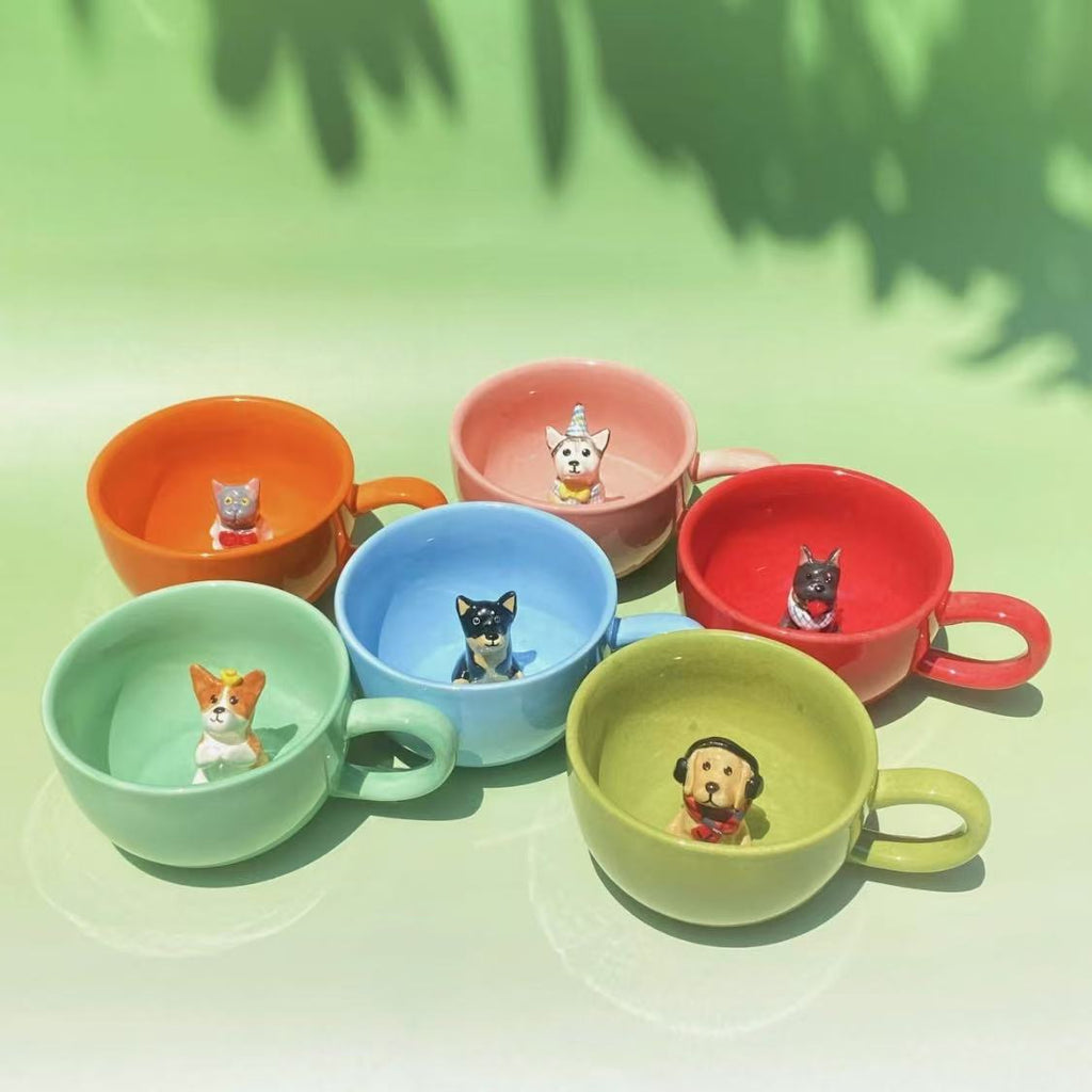 🐾 Custom 3D Pet Climbing Mug – Handmade Ceramic Dog Figurine Cup (350ml)