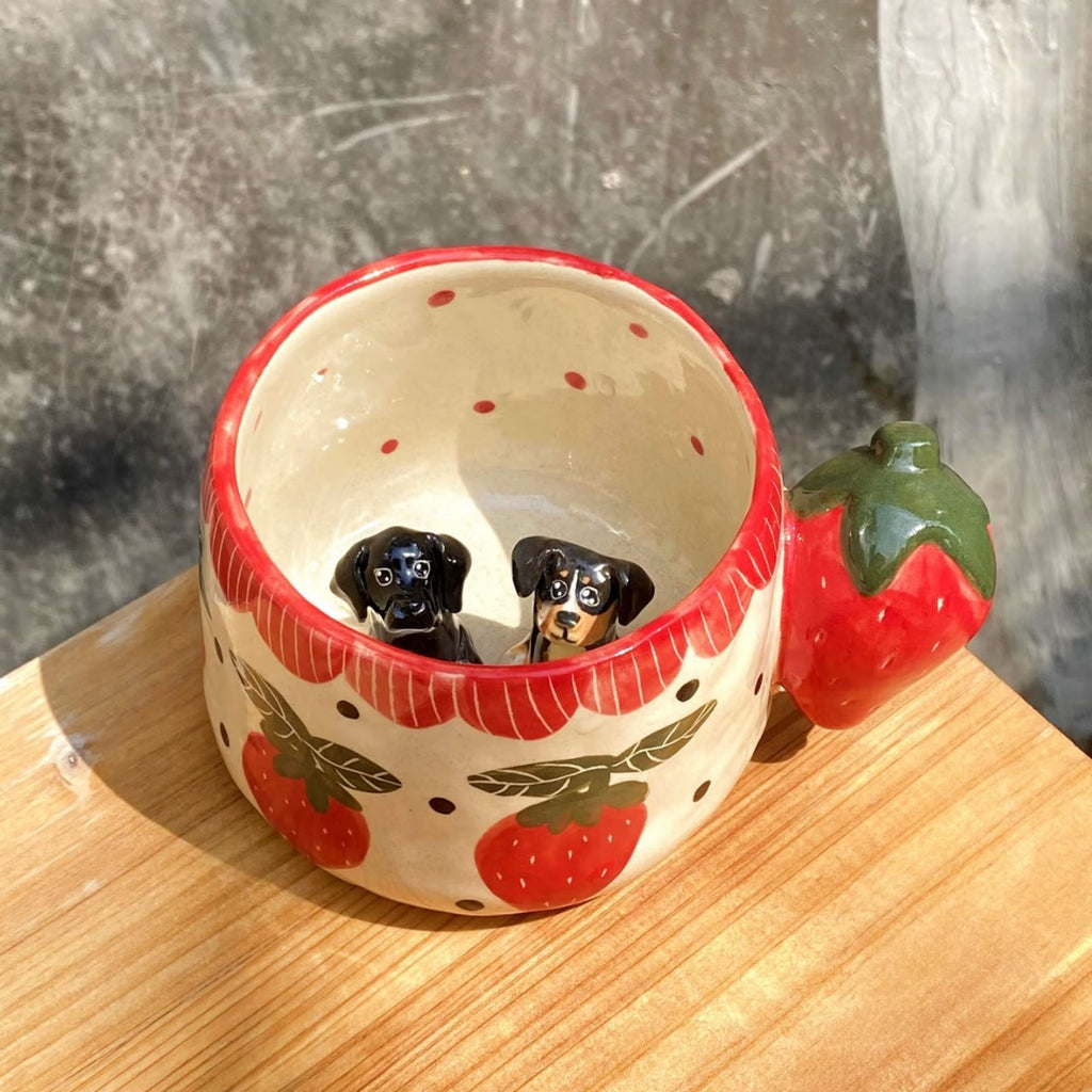 Strawberry Mug with Custom Pet Inside – Handmade 350ml Ceramic Cup